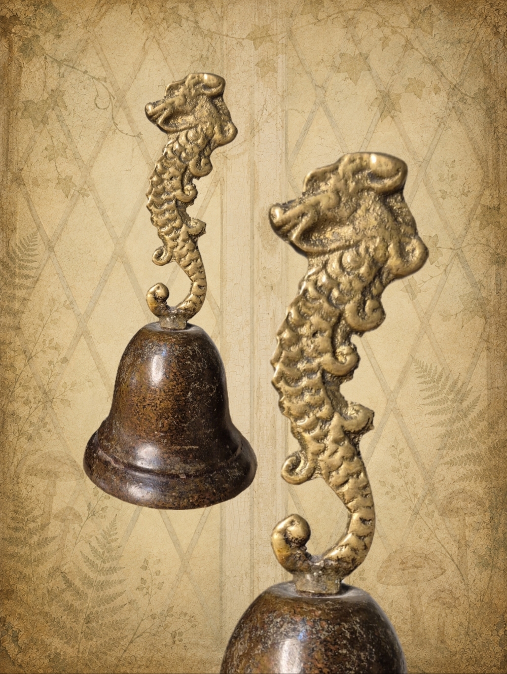 Vintage Brass & Bronze Chinese Dragon Bell 6"
